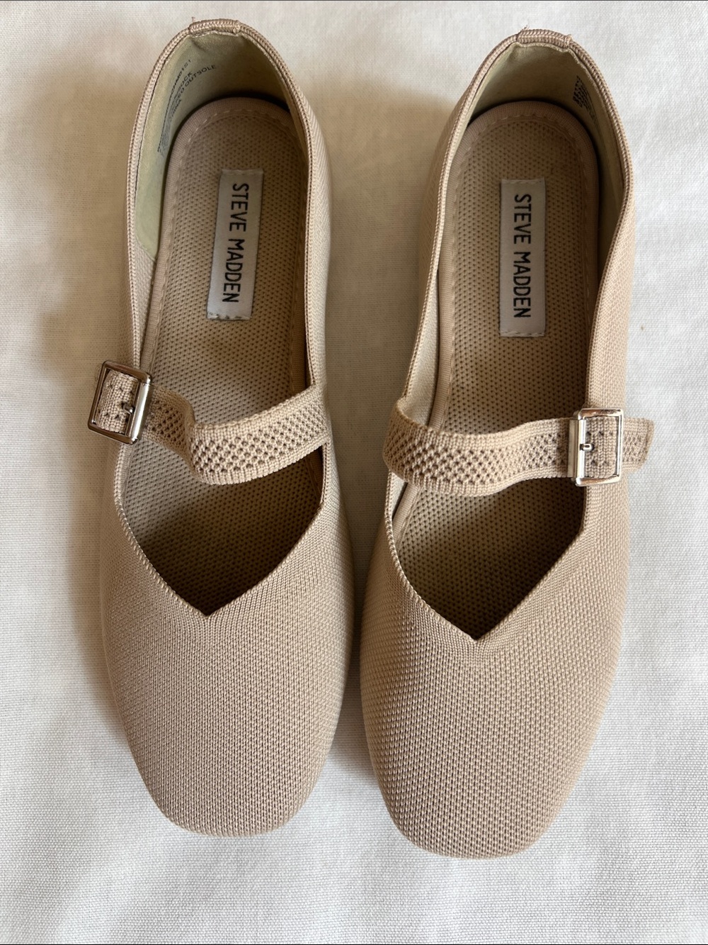 Steve Madden Neutral Beige Mary Jane Knit Flats with Buckle